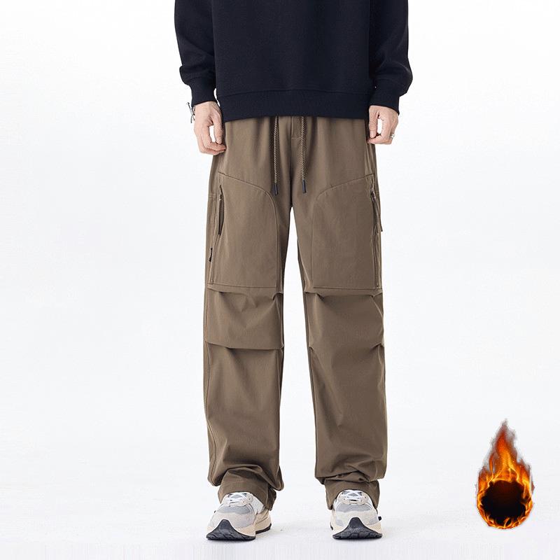Men's American Retro Outdoor Mountain Pocket Zipper Wide-Leg Sweatpants