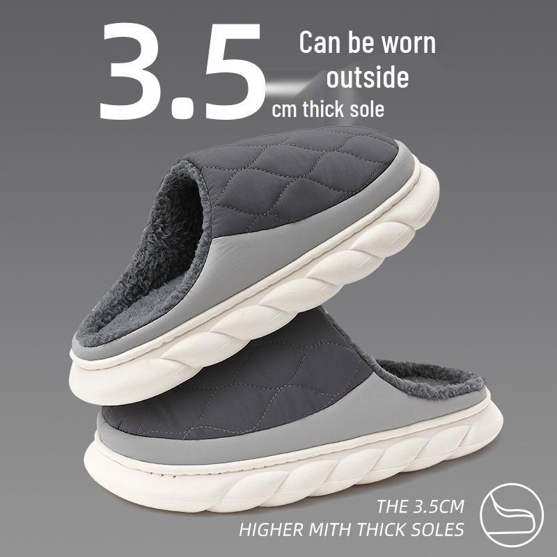 Men's Non-slip Waterproof Cotton Slippers - Warm, Thick-soled Fur Slippers for Home