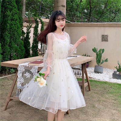 Mesh Dresses Women Korean Style Patchwork Sequins Sweet Elegant Trendy Leisure Girls Summer Holiday O-neck Party Vestido