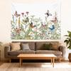 Floral Butterfly Tapestry Wall Hanging, Sage Green Leaves and Wildflower Butterfly Wall Decor Spring Plant Tapestry for Bedroom
