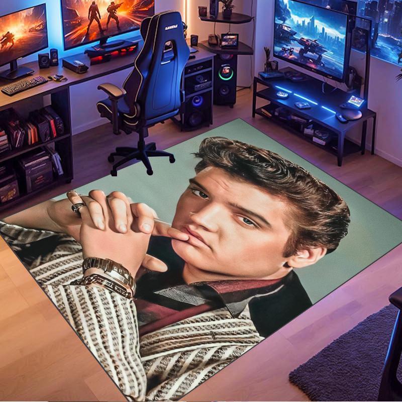 Elvis Presley Vintage Portrait Print Area Rug Non‑Slip Rectangular Floor Mat Music Fan Gaming Room Home Decor