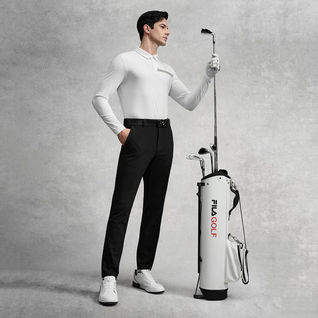 FILA Golf Series Simple Casual Sports Outdoor Elastic Comfortable Warm Knit Long Sleeve Polo Shirt Men tops Jade-White A11M545220FWT