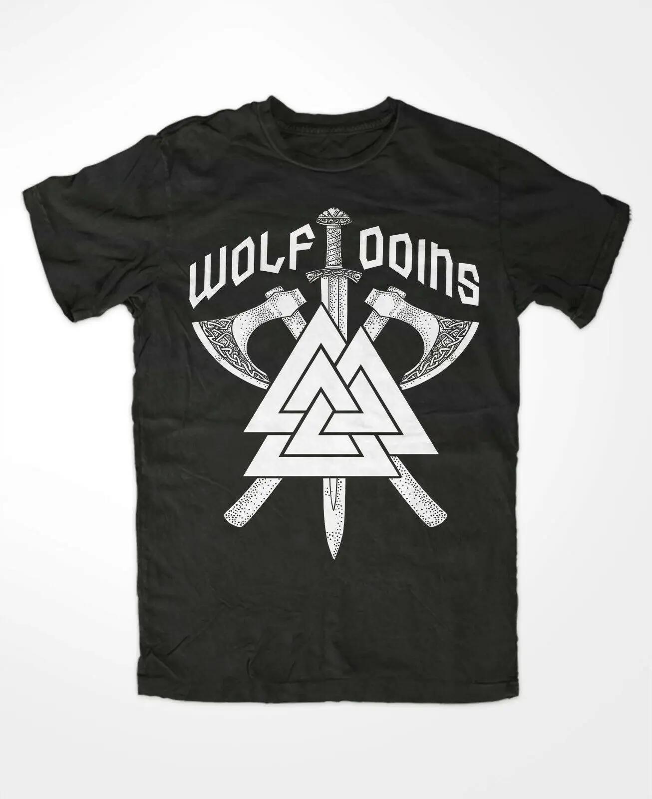 Футболка с изображением Волка Одина, скандинавского воина, Валькнута, руны и скрещенного боевого топора. 100% хлопок. Круглый вырез. Короткий рукав. Летняя повседневная мужская футболка. 4XL