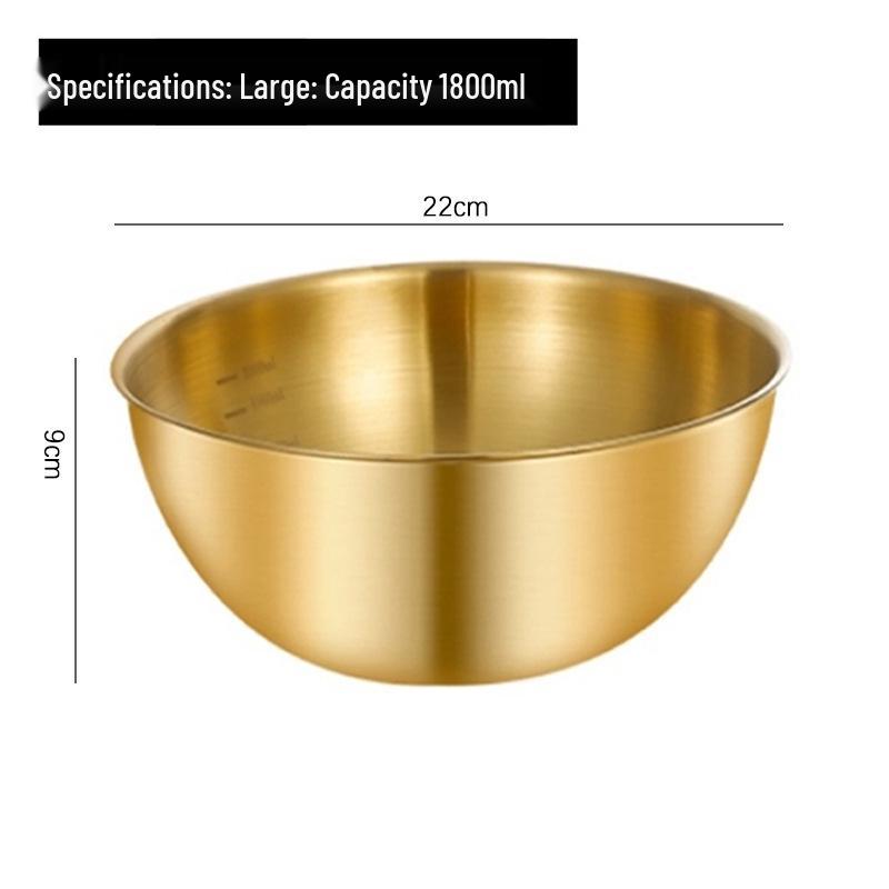 304 Edelstahl Rührschüssel im japanischen Stil mit Skala für Salat, Eierschlagen, Backen und Teigmischen - Goldfarbenes Finish