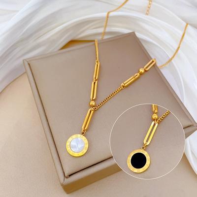 Roman Double-Sided Chain Temperament Personality Minimalist Wind Stove Real Gold Female Collarbone Necklace