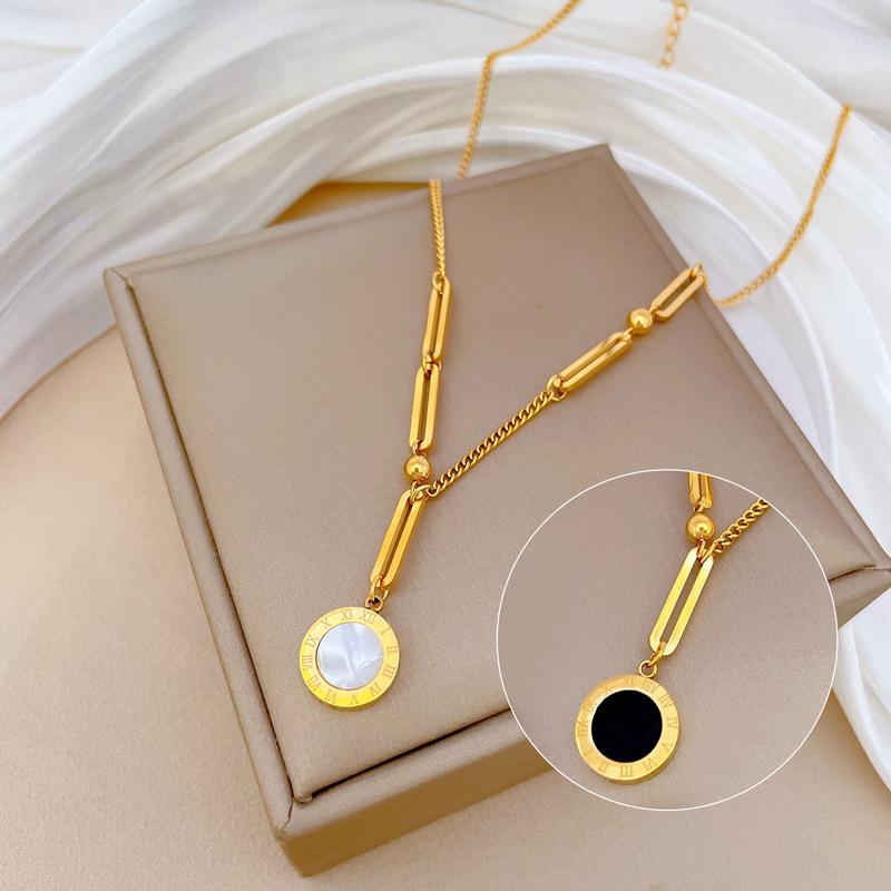 Römische doppelseitige Kette Temperament Persönlichkeit Minimalistischer Stil Ofen Echtsilber Halskette für das Schlüsselbein