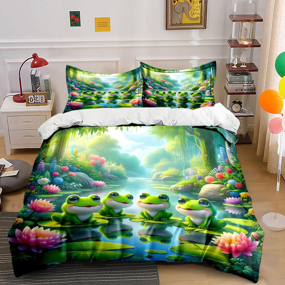 Frog Decoration Set For Garden Soft Comfortable Duvet Cover Bedding Set Included 1*Duvet Cover & 2*Pillowcases, Gift