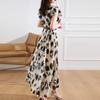 Printed Lotus Leaf Edge Dress Women's Summer New Fashion Temperament Elegant Waist and Thin Skirt