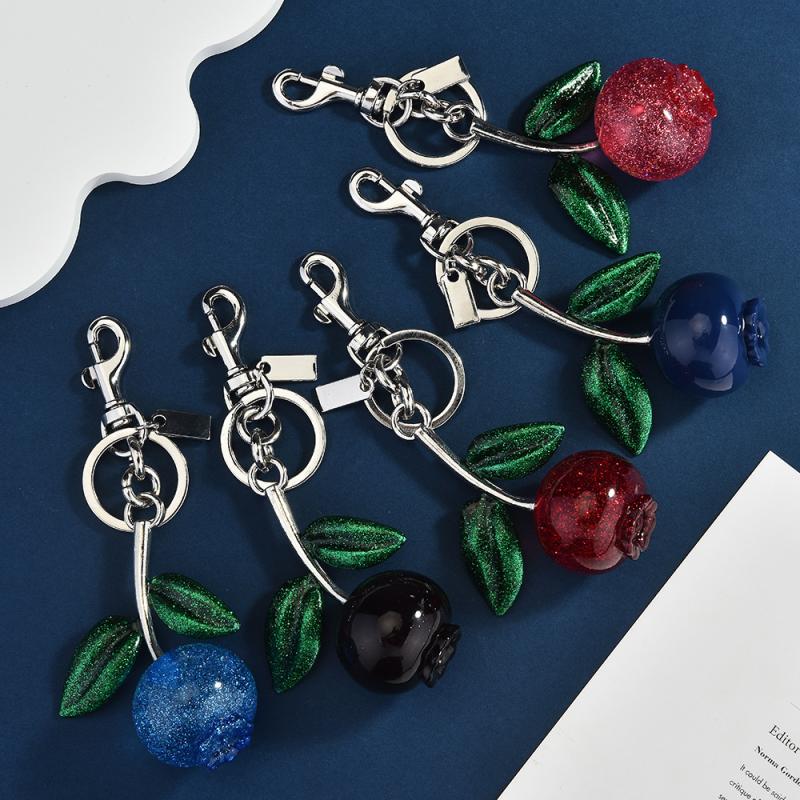 Sparkling Cherry Blueberries Pendant Keychain Summer Fruits Cherries Keyring For Women Men Jewelry Bag Pendant Accessories Gift