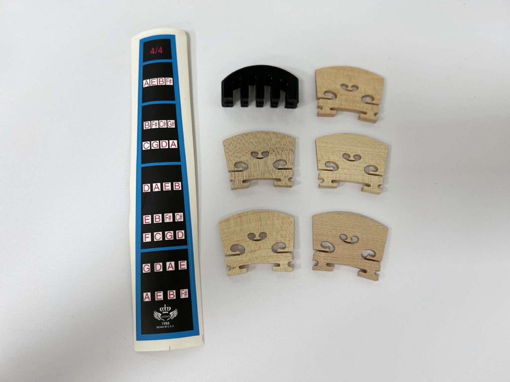 Violin Bridge, Fingerboard Position Stickers, and Rubber Mute Set