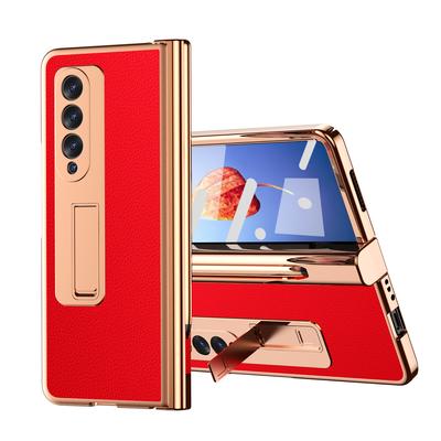Full Protection Plating Matte Leather Case For Samsung Galaxy Z Fold4 5g Fold 4 Fold3 Fold2 Fold 3 2 Tempered Glass Coque Cases