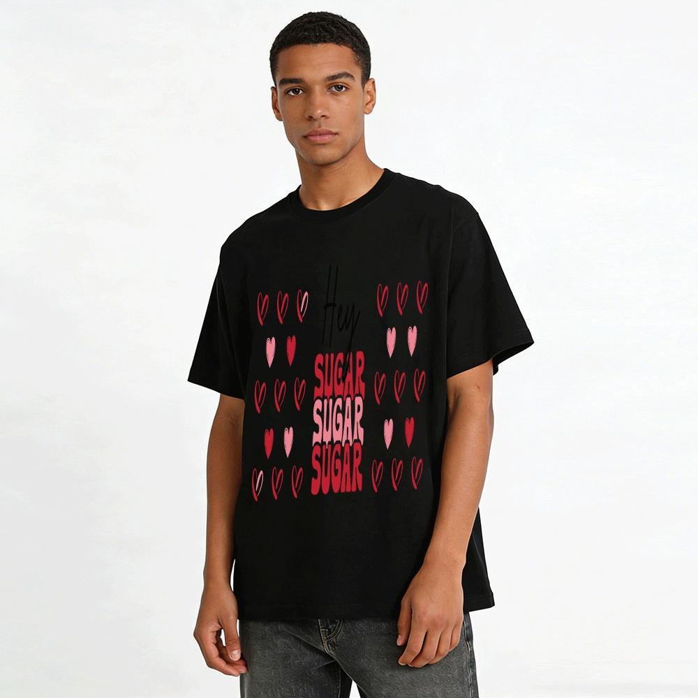 Hey Sugar Heart Print Casual Top Valentine's Day Vibe T-Shirt Pure Cotton T-shirt