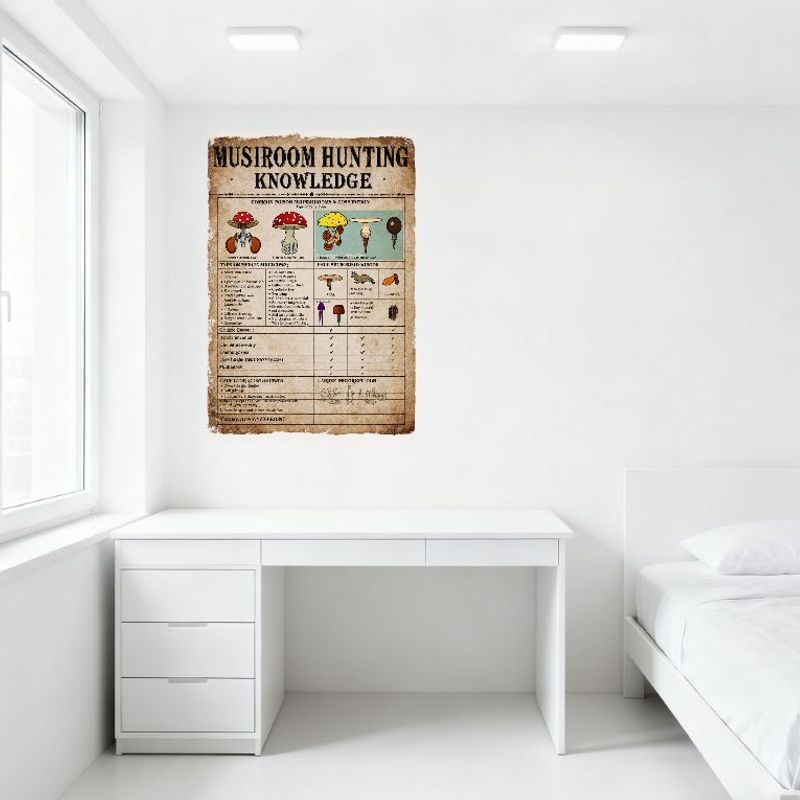 Vintage Mushroom Hunting Knowledge Metal Sign - Poisonous Edible Types Guide Tin Poster for Bar Pub Home Wall Decor 8x12 Inch