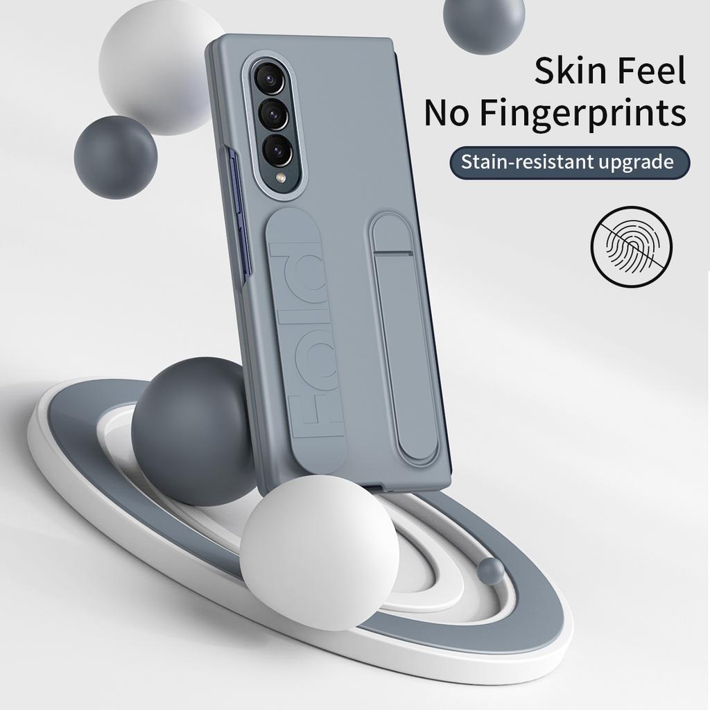 For Samsung Galaxy Z Fold4 5G Case with Tempered Glass Film Kickstand Wristband PC+Silicone Phone Cover