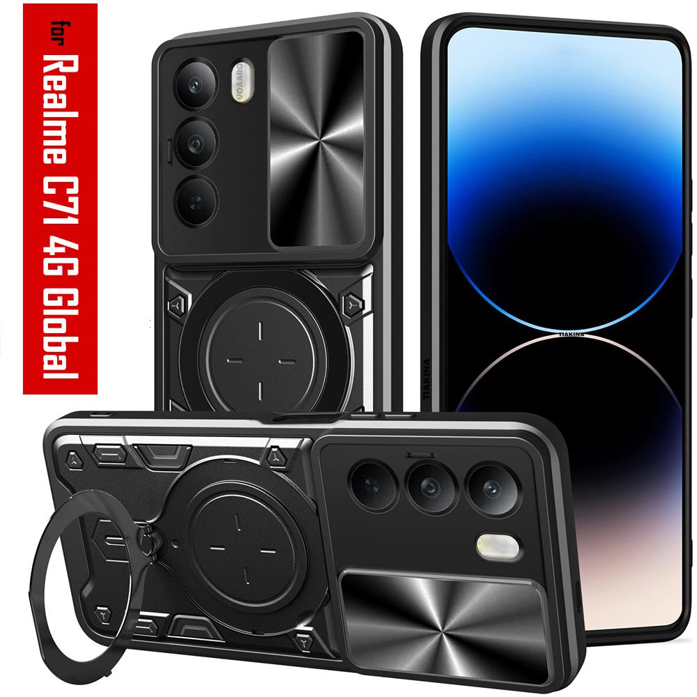 Slide Lens Camera Armor Funda for Realme C71 4G Global Case for OPPO Realme C71 4G RMX5303 Case Magnetic Ring Stand Holder Cover