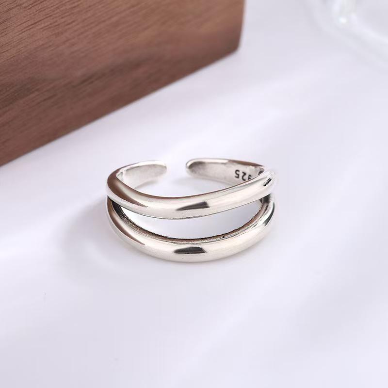 Korean Dongdaemun Geometric Hollow Chain Ring - Trendy Thai Silver Jewelry for Women