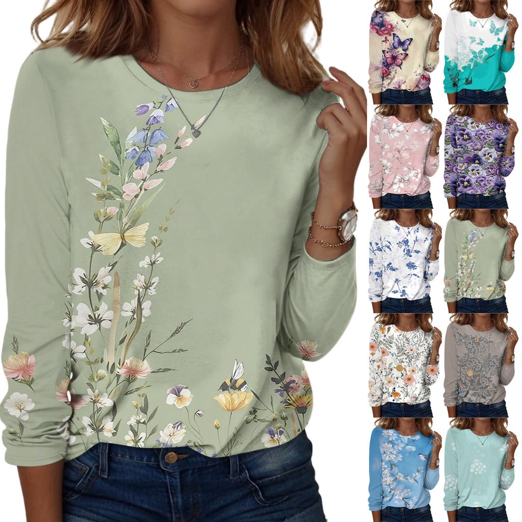 Langarmshirts für Damen, niedlicher Aufdruck, Grafik-T-Shirts, Blusen, lässig, Übergröße, Basic-Tops, Pullover