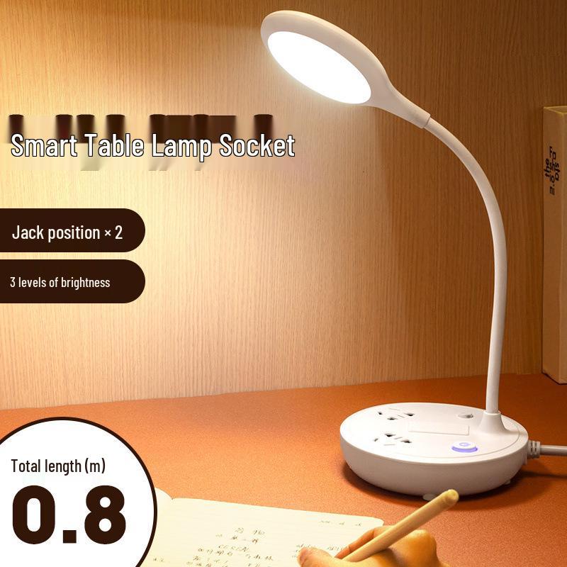Eye Protecting Desk and Bedside Lamp with Power Strip for Dorms