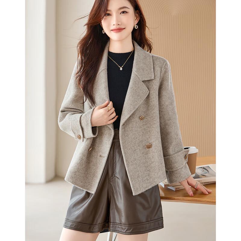 Women's Elegant Long-Sleeve Short Wool Blend Coat