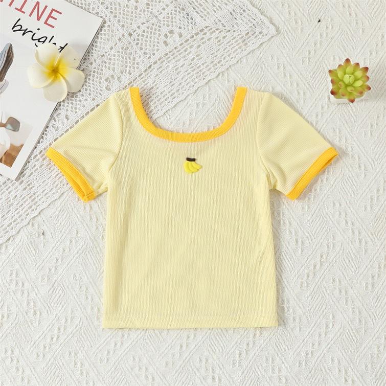 

Модна літня футболка з квадратним вирізом для маленької дівчинки - Топ для малюка з коротким рукавом 130 cm