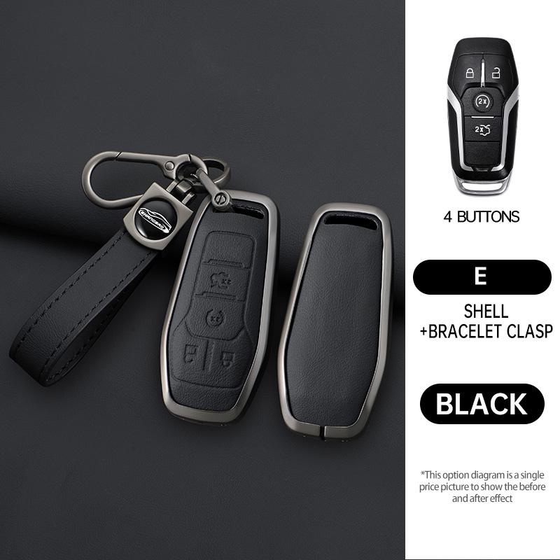 Zinc Alloy Genuine Leather Auto Smart Key Fob Cover Case Fit For Ford Fusion Mondeo Mustang F-150 Explorer Edge Auto Accessories