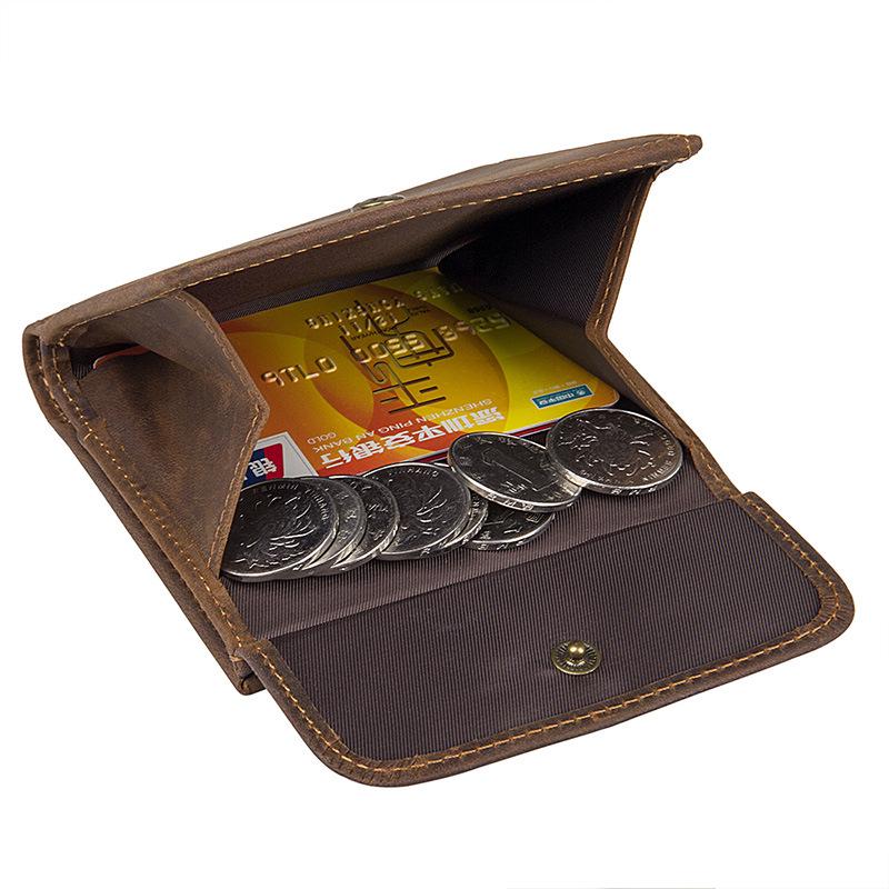 Jiamida Retro Men's Genuine Crazy Horse Leather RFID Wallet - Short, Multi-Card Coin Purse
