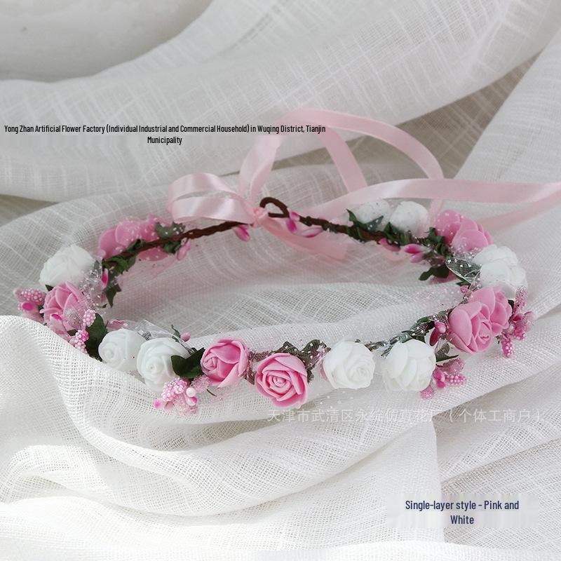 Small PE Rose Flower Headband for Bridesmaid Photography and Decoration