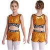 Kids Girls Sparkling Sequins Dance Clothes Set Sleeveless Criss Cross Straps Crop Top with Shorts