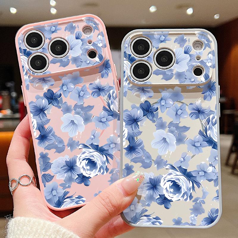 Magnetisch Für Magsafe Hülle Für iPhone 17 Pro Max Blau Rose Blumen Muster Hautgefühl Abdeckung Für iPhone 16 15 14 13 Pro Max