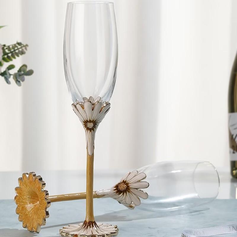 Shangqi Crystal Glass Enamel Daisy Champagne Flutes