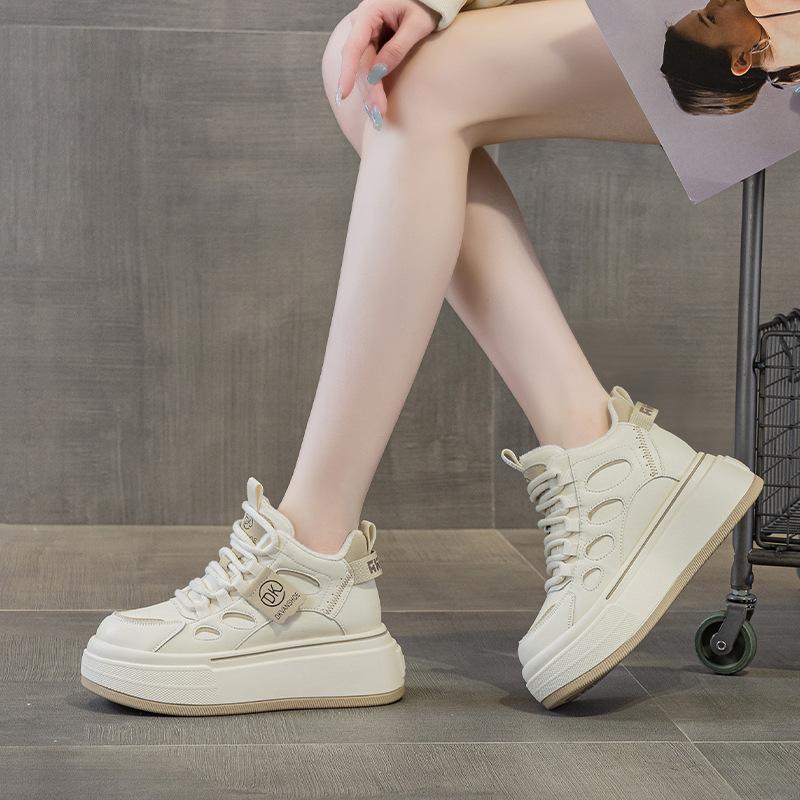 Inner height increase CM leather dad shoes women, spring and autumn new versatile thick-soled muffin shoes 34