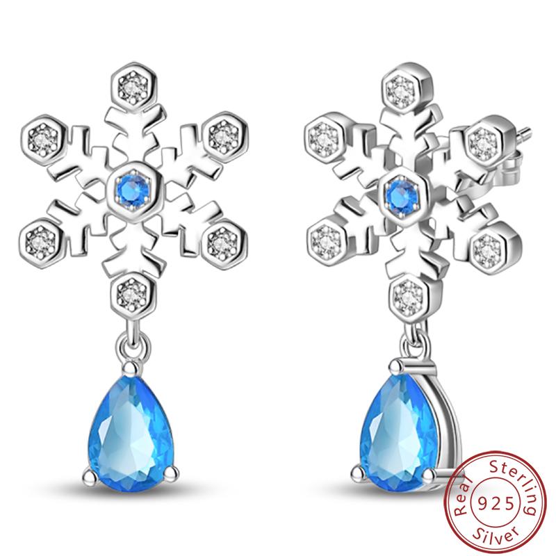 Damen Romantische 925 Silber Schneeflocke Stern Funkelnde Zirkonia Weihnachten Winter Ohrringe Passend für Hochzeitsfeier Exquisiter Schmuck