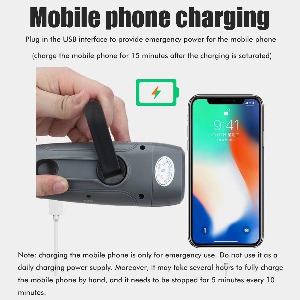 Handkurbel-Lade-Taschenlampe mit 3 LED-Lichtern, FM-Radio, Alarm für Reise, Camping, Bergbau, Katastrophe