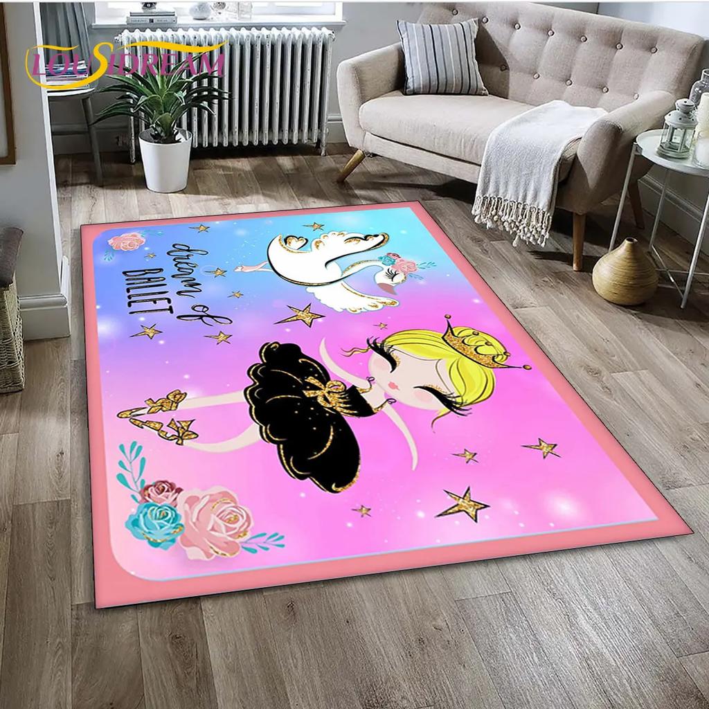 3D Cute Ballet Girl Ballerina Unicorn Cartoon Area Rug,Carpet for Home Living Room Bedroom Sofa Doormat Decor,Non-slip Floor Mat