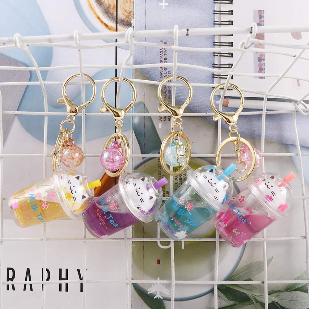 Ornaments Bag Pendant Kids Car Key Chain Key Holder Milk Tea Bottle Keychain Sakura cat Key Ring