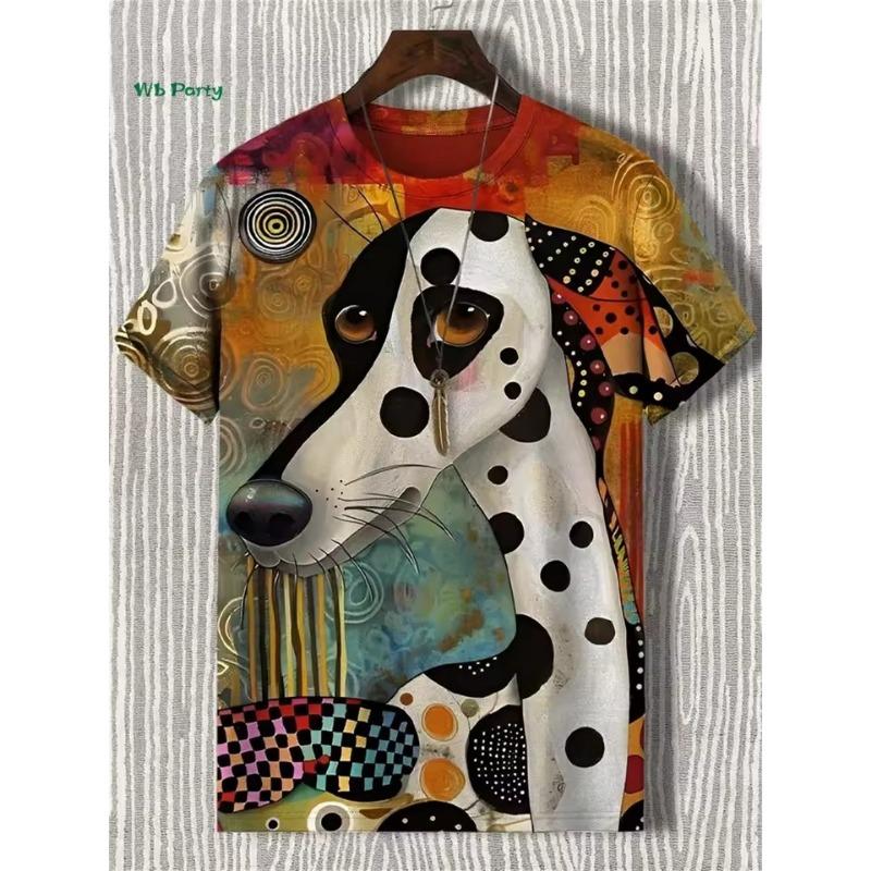 Ladies T-Shirt Blue Wave And Cat Graphic Print Retro Fashion Casual Street Round Neck Oversized Ladies Summer Clothing