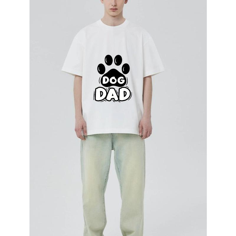 Dog Dad T Shirt Black Paw Print and Text Design forPaw PrintCasual Wear