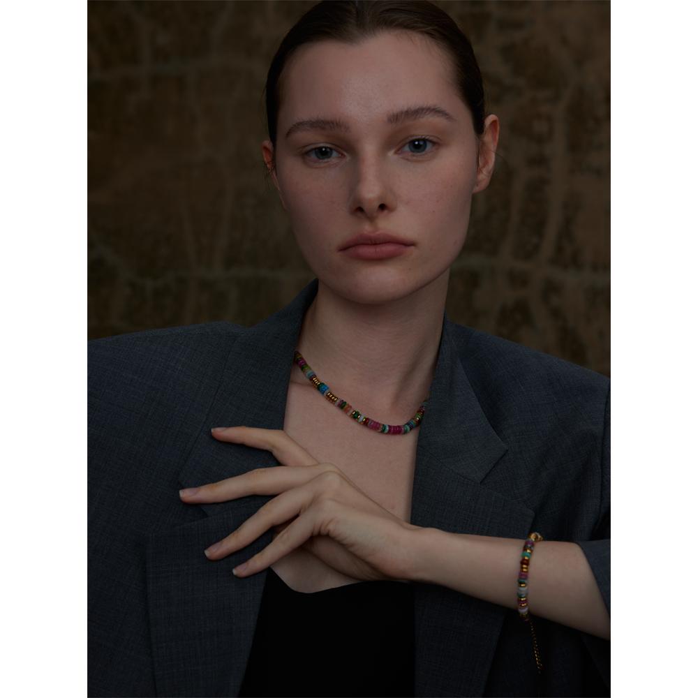 Colorful Natural Stone Beads Handmade Chain Y2K Fashion Necklace for Women Stainless Steel Waterproof Collar Jewelry Gift