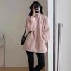 2025 Women's Pink Lamb Wool Coat: Autumn/Winter Korean Style, Loose Fit, Zipper, Thick Warm Fleece Sweater