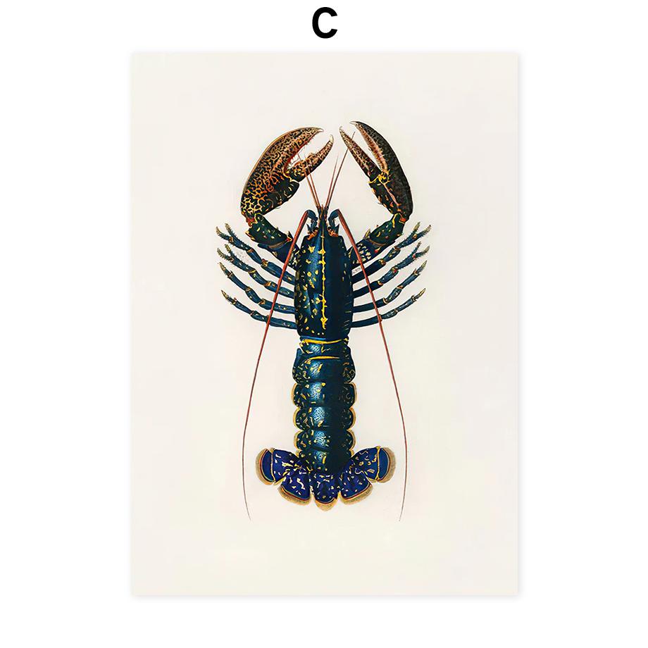 Vintage Marine Life Shrimp Shells Wall Art Poster Canvas Decorative Printing Art Prints Nordic Mural Living Room Home Decoration