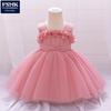2024 Girls' Princess Dress with 3D Floral Mesh - Perfect for First Birthday