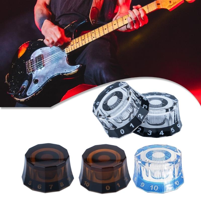 4Pcs Guitar Contral Knobs, Clear Knobs Electric Guitar Bass Top Hat Knobs Speed Volumes Tone Control Knobs Replacement