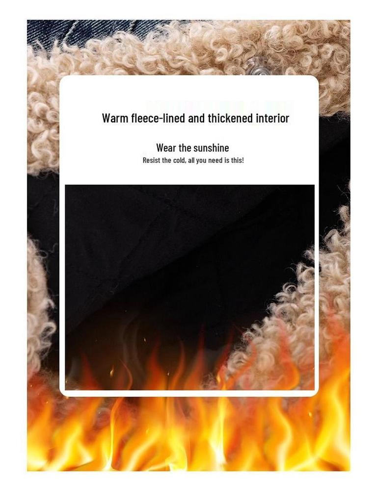 Girls' High-Quality Quilted Denim and Lamb Wool Winter Set - Fleece-Lined Jacket and Coat