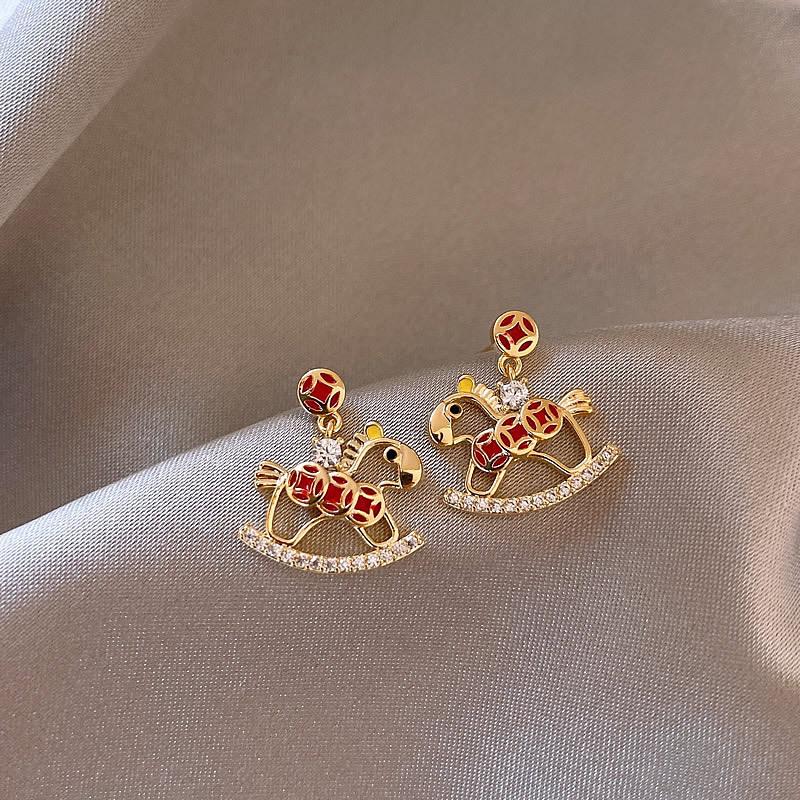 Maillard coffee color amber earrings women's autumn and winter high-end commuter style earrings light luxury niche design earrings