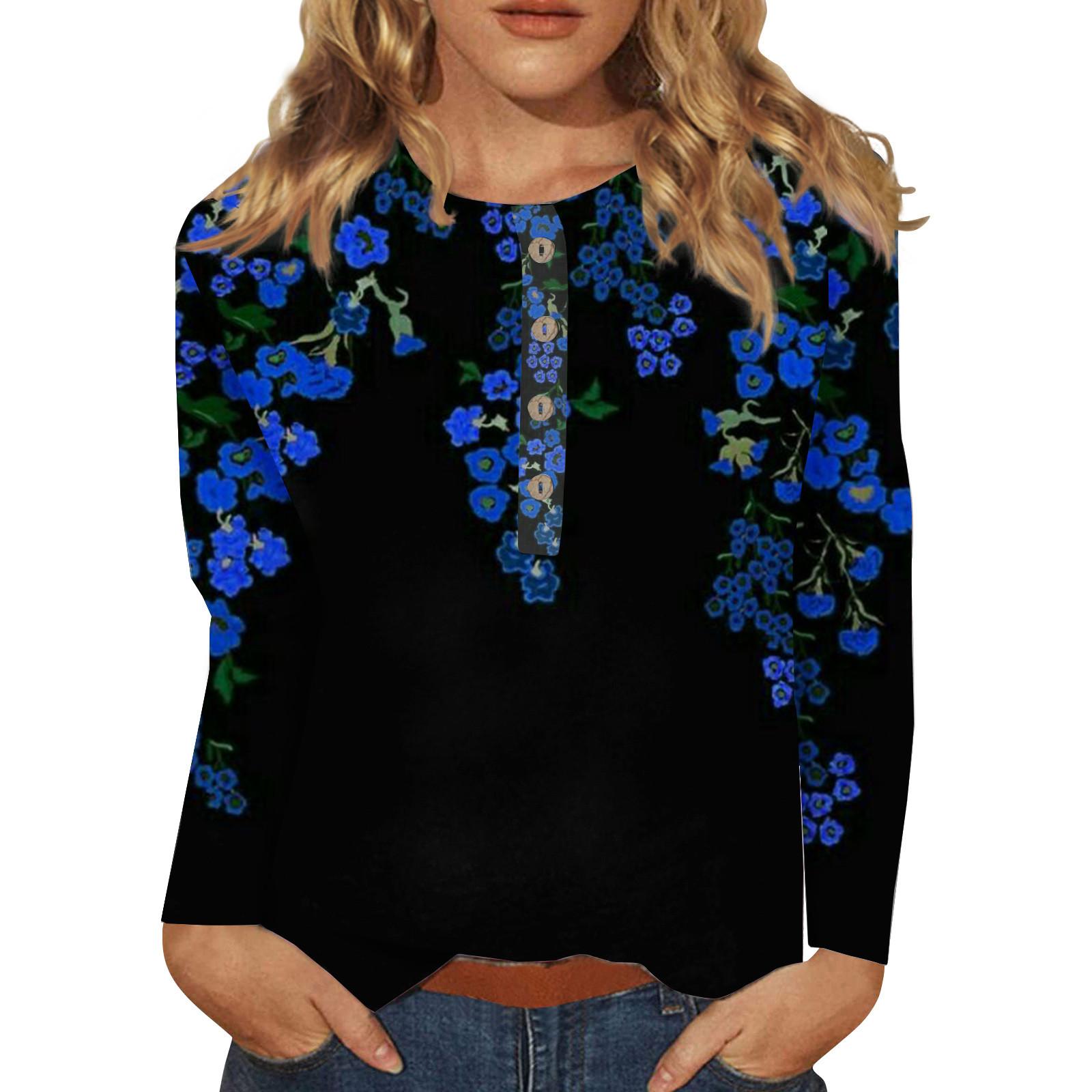 

Women s Button Neck Tops Women s Blouses Women s Casual Daily Tops Long Sleeve V Neck Fashion Print Shirt Tops T Shirt Pullover Tops L чёрный