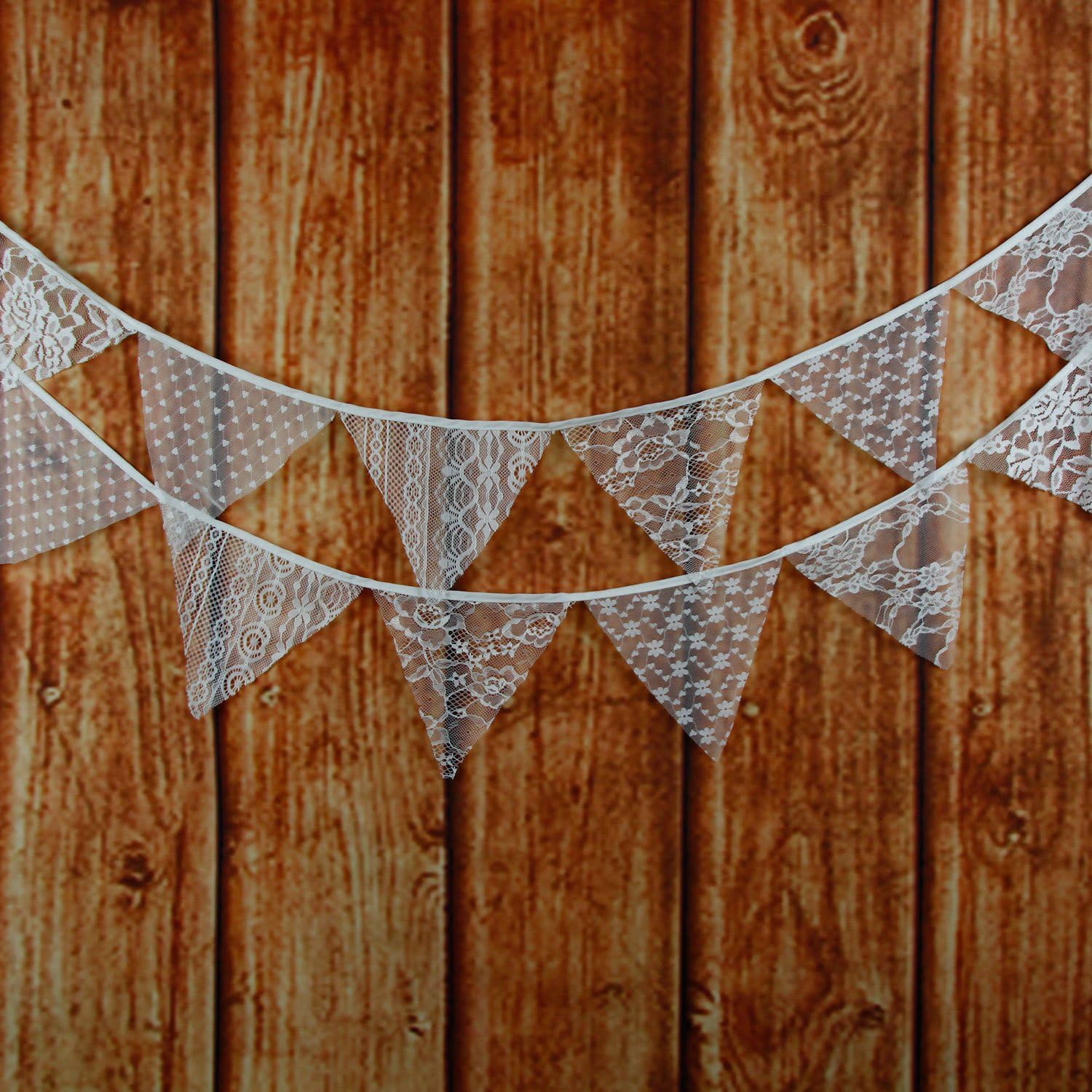 LOVENJOY White Floral Lace Pennant Banner, Fabric Triangle Lace Bunting Flag Garland - 10.8 Feet