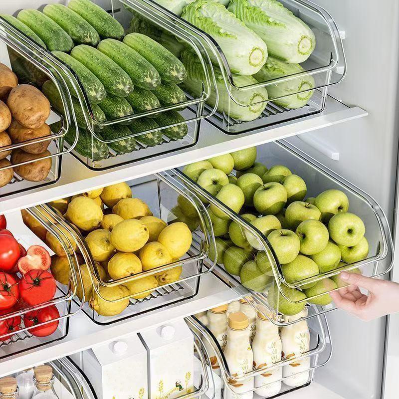Refrigerator Organizer Bins - Clear Plastic Container Drawer for Egg Vegetable Fruit Snack Drink Food, Organization Storage