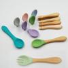 Children's Wooden & Silicone Feeding Set: Baby Training Bowl, Spoon, Fork, and Food-Grade Soup Spoon.