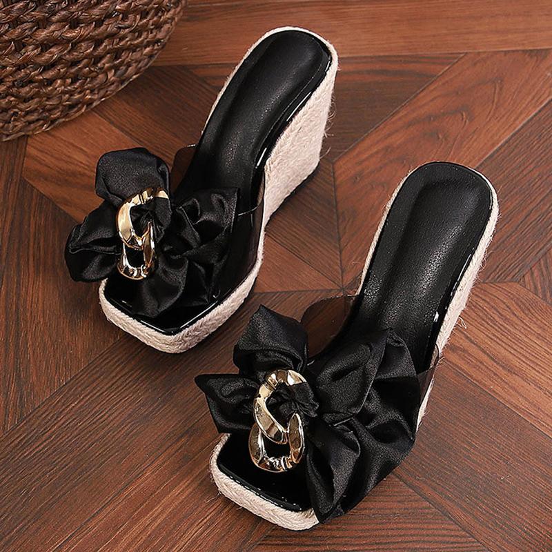 Fashion Liyke New Wedges Slippers For Women 2025 Summer Fashion Pink Butterfly-knot Designer Sandals Platform Heels Size 46 Female Shoes