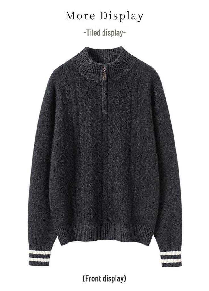 Women's High Neck Half-Zip Cashmere Sweater - 2025 Autumn/Winter Korean Style Jacquard Knit Warm Base Layer